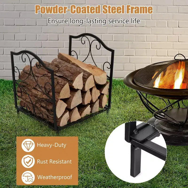 17" Steel Firewood Storage Rack with Rust-Resistant Coating, 132 lb Capacity