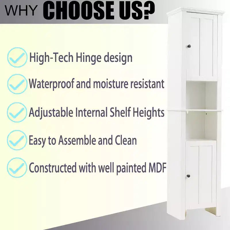 Armadio alto da bagno in MDF bianco da 67 pollici
