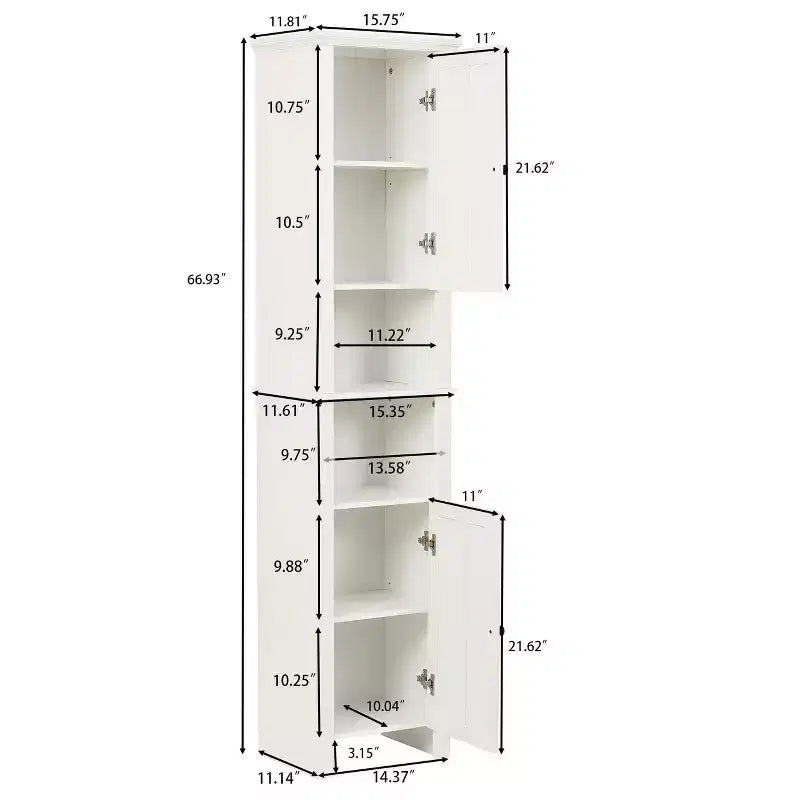 Armadio alto da bagno in MDF bianco da 67 pollici