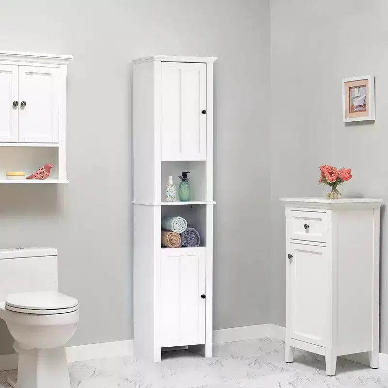 Armadio alto da bagno in MDF bianco da 67 pollici