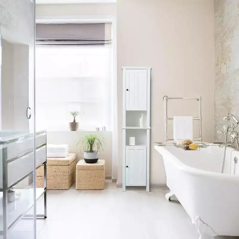 Armadio alto da bagno in MDF bianco da 67 pollici