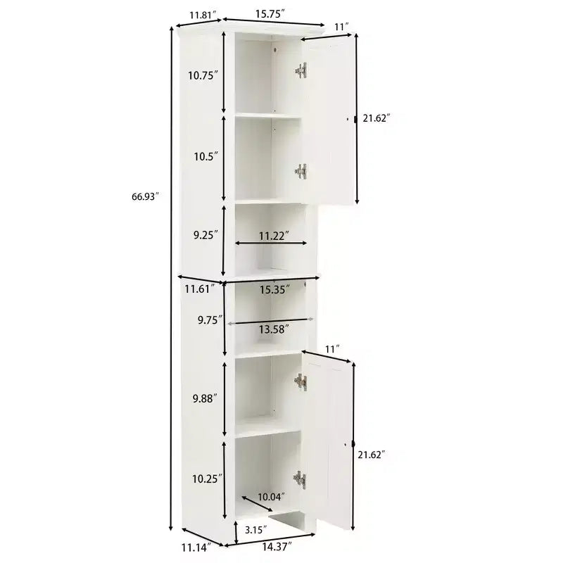 Armadio alto da bagno in MDF bianco da 67 pollici