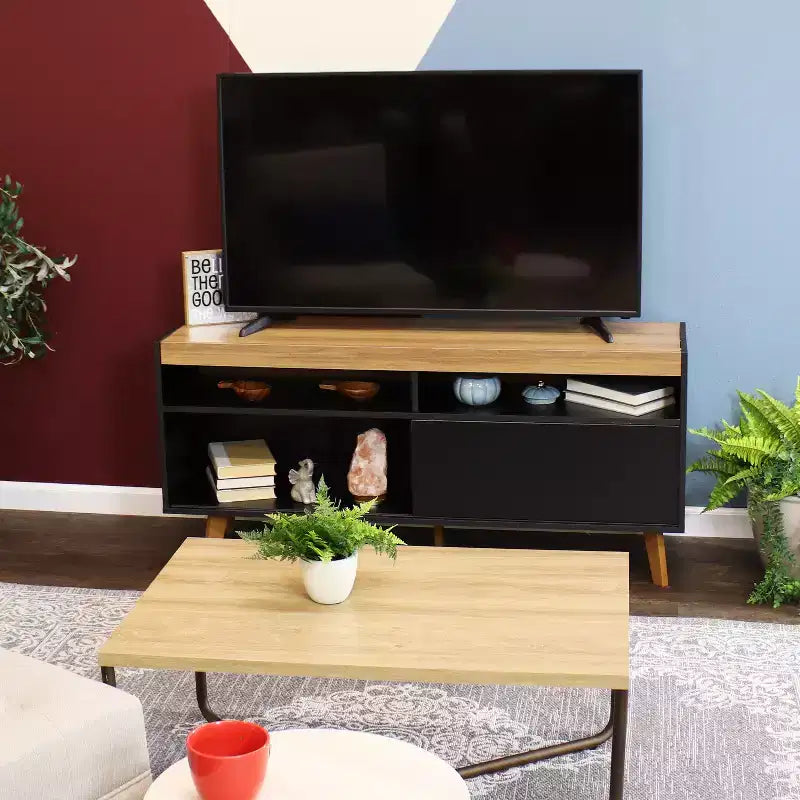 Mid-Century Modern TV Stand Console with Storage Cabinet and Shelves for 58" TV
