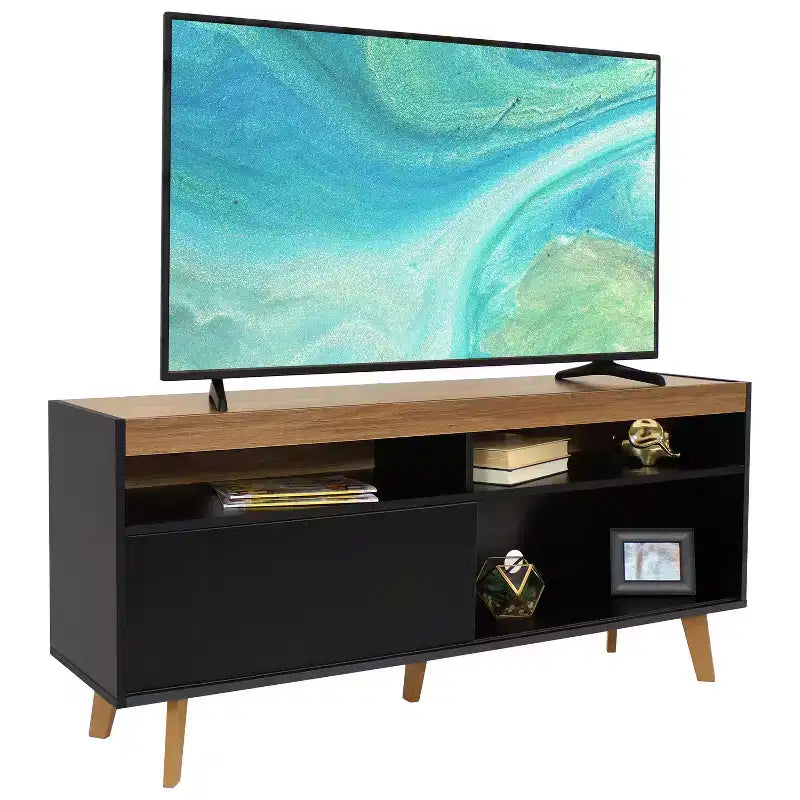 Mid-Century Modern TV Stand Console with Storage Cabinet and Shelves for 58" TV