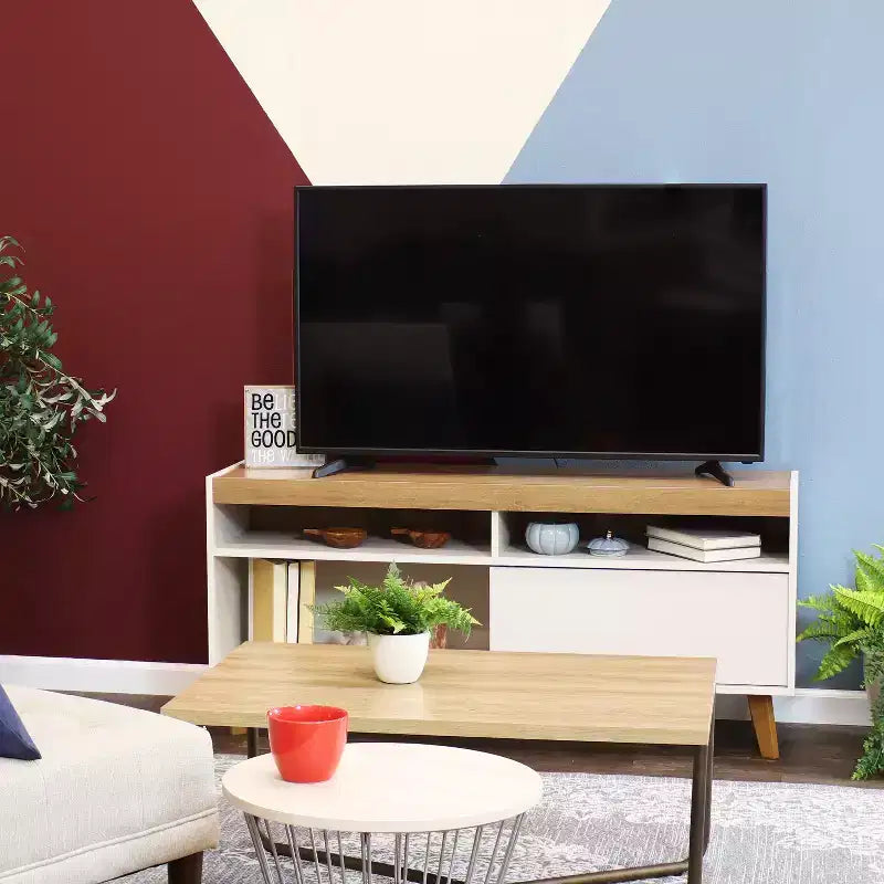 Mid-Century Modern TV Stand Console with Storage Cabinet and Shelves for 58" TV