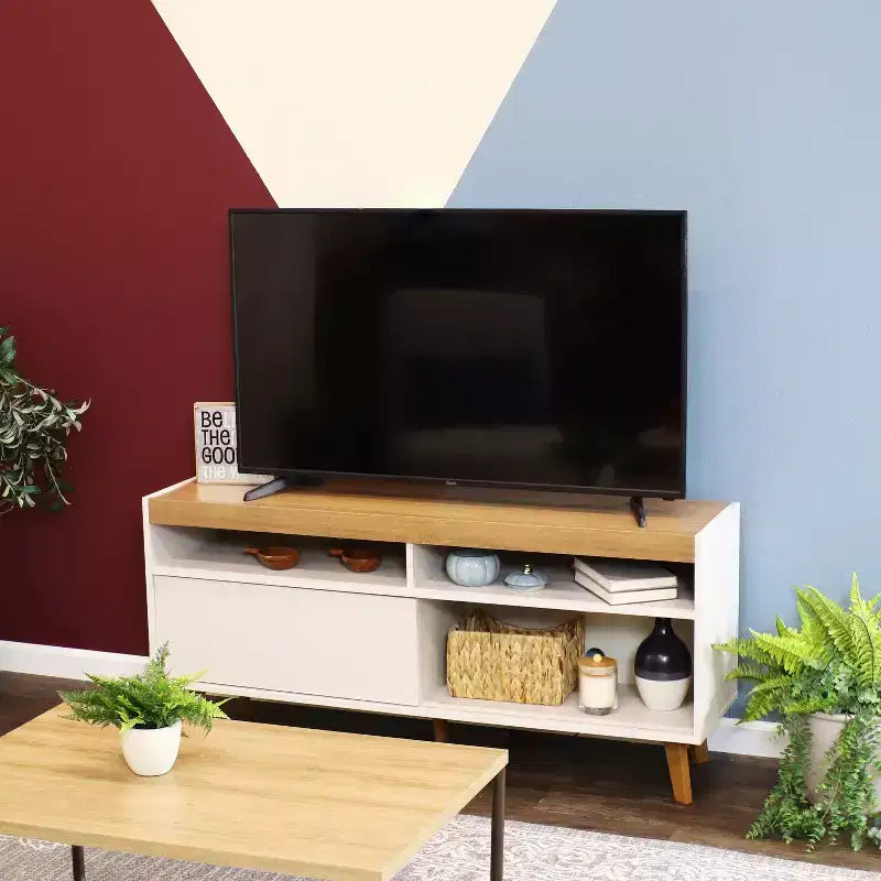 Mid-Century Modern TV Stand Console with Storage Cabinet and Shelves for 58" TV