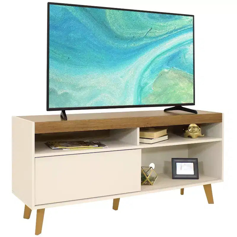 Mid-Century Modern TV Stand Console with Storage Cabinet and Shelves for 58" TV