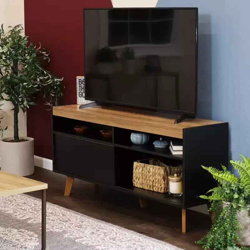 Mid-Century Modern TV Stand Console with Storage Cabinet and Shelves for 58" TV